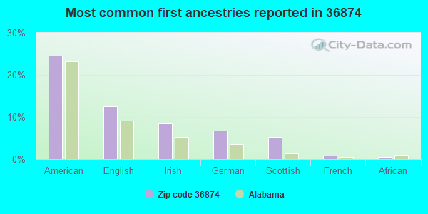 Most common first ancestries reported in 36874