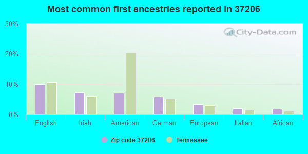 Most common first ancestries reported in 37206