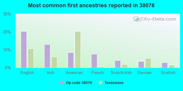 Most common first ancestries reported in 38076