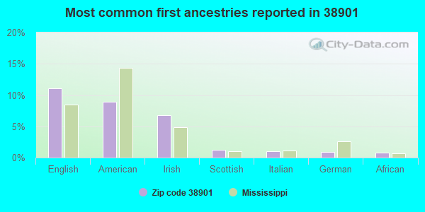 Most common first ancestries reported in 38901