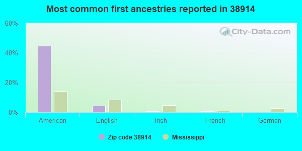 Most common first ancestries reported in 38914