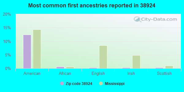 Most common first ancestries reported in 38924
