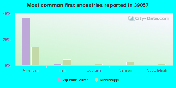 Most common first ancestries reported in 39057