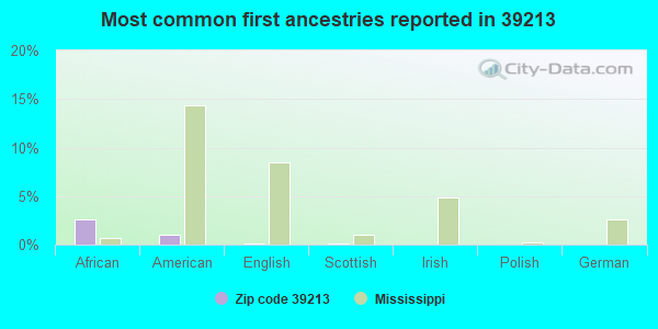 Most common first ancestries reported in 39213
