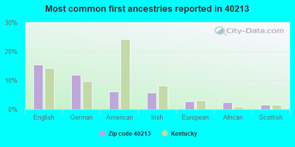 Most common first ancestries reported in 40213