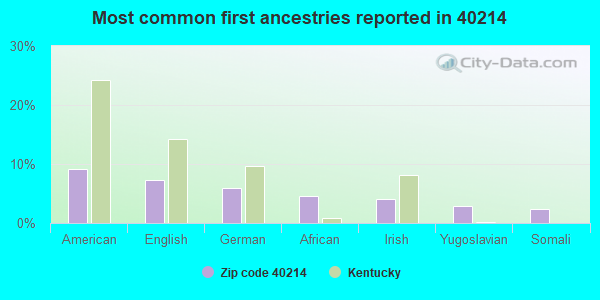 Most common first ancestries reported in 40214