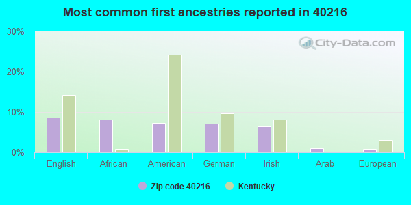 Most common first ancestries reported in 40216