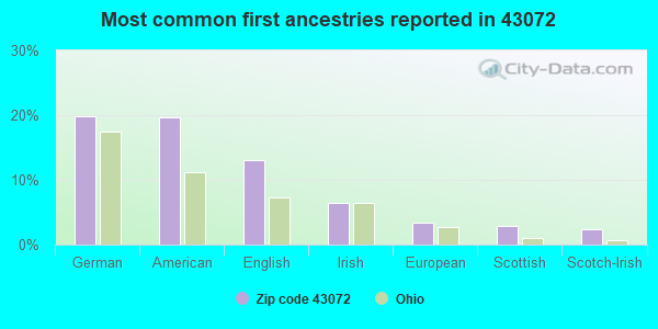 Most common first ancestries reported in 43072