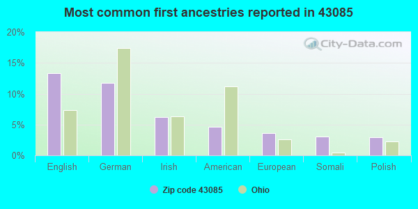 Most common first ancestries reported in 43085