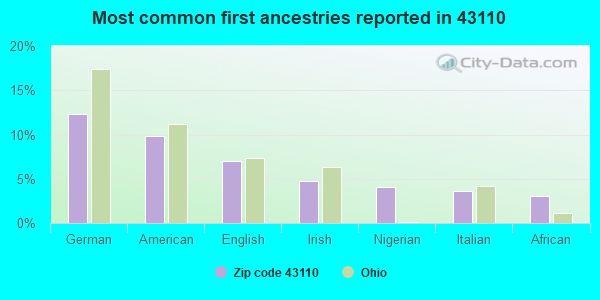 Most common first ancestries reported in 43110