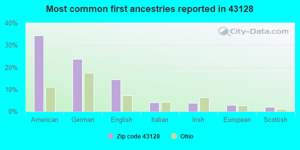 Most common first ancestries reported in 43128