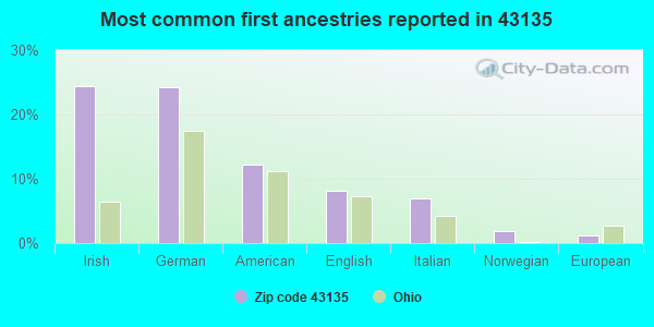Most common first ancestries reported in 43135