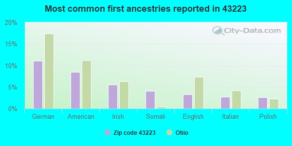 Most common first ancestries reported in 43223