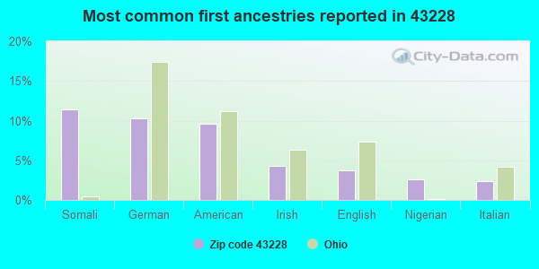 Most common first ancestries reported in 43228