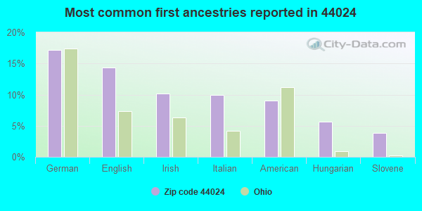 Most common first ancestries reported in 44024
