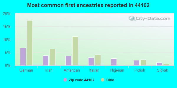 Most common first ancestries reported in 44102