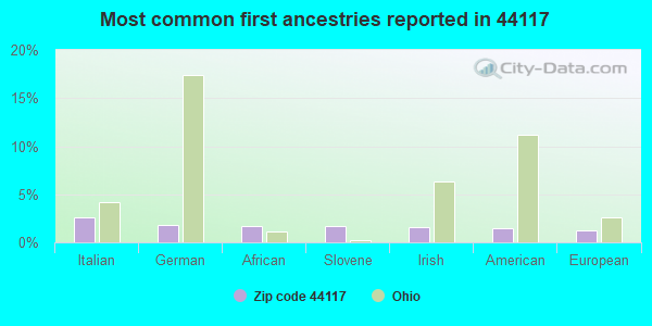 Most common first ancestries reported in 44117