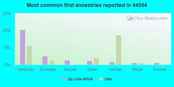 Most common first ancestries reported in 44504