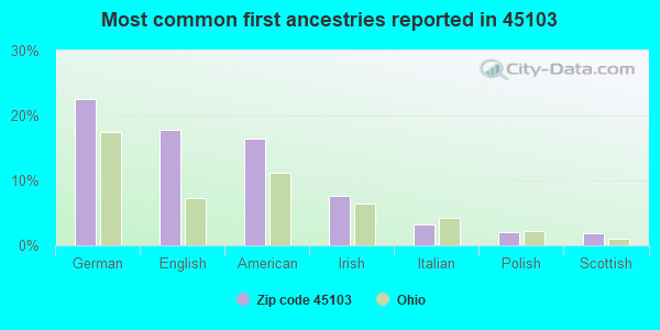 Most common first ancestries reported in 45103