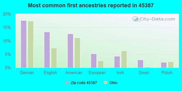 Most common first ancestries reported in 45387