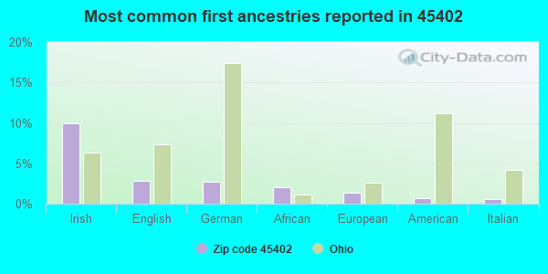 Most common first ancestries reported in 45402