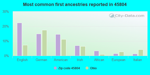 Most common first ancestries reported in 45804