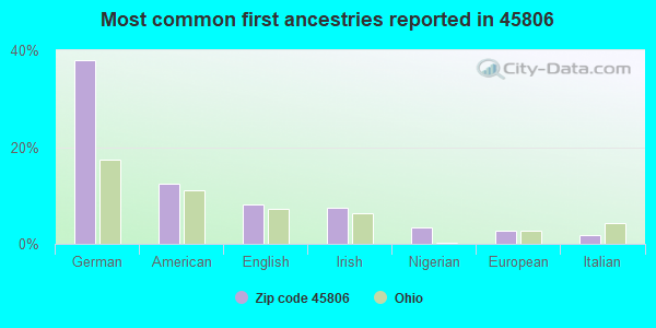 Most common first ancestries reported in 45806