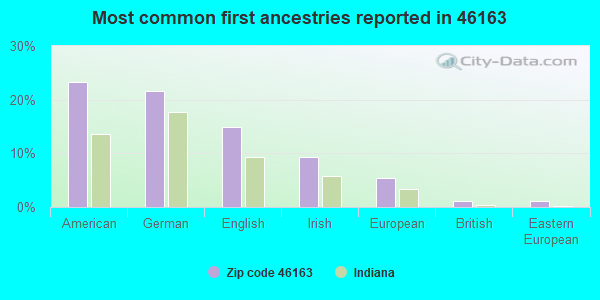 Most common first ancestries reported in 46163