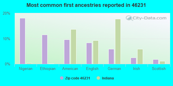 Most common first ancestries reported in 46231