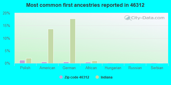 Most common first ancestries reported in 46312