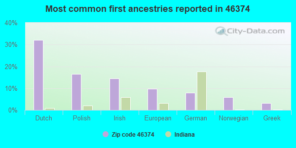 Most common first ancestries reported in 46374