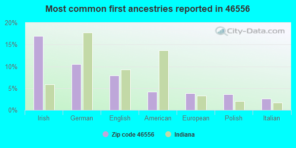 Most common first ancestries reported in 46556