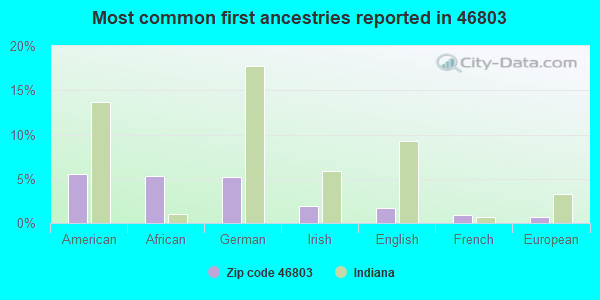 Most common first ancestries reported in 46803