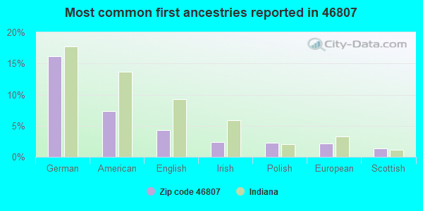 Most common first ancestries reported in 46807
