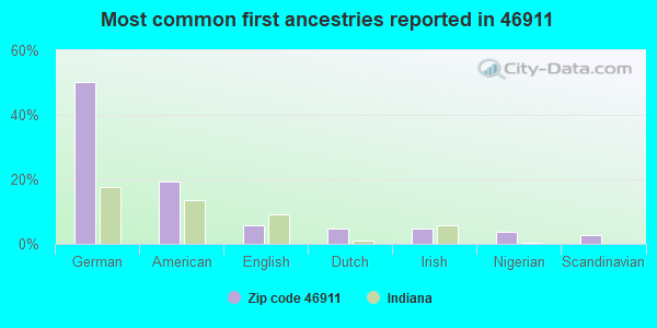 Most common first ancestries reported in 46911