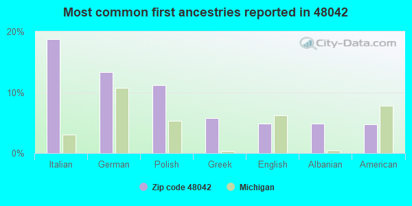 Most common first ancestries reported in 48042