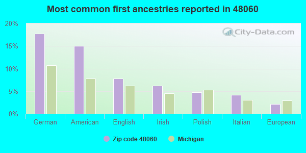 Most common first ancestries reported in 48060