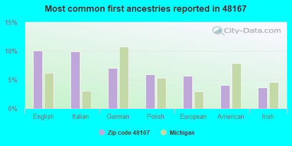 Most common first ancestries reported in 48167