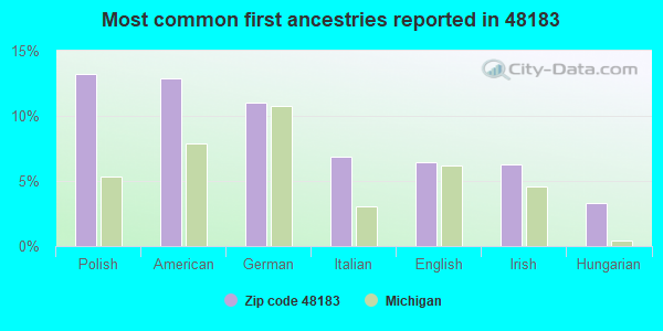 Most common first ancestries reported in 48183