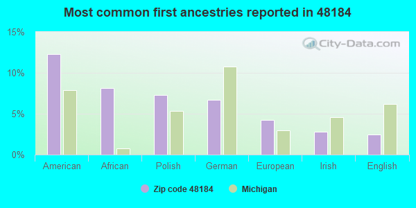 Most common first ancestries reported in 48184