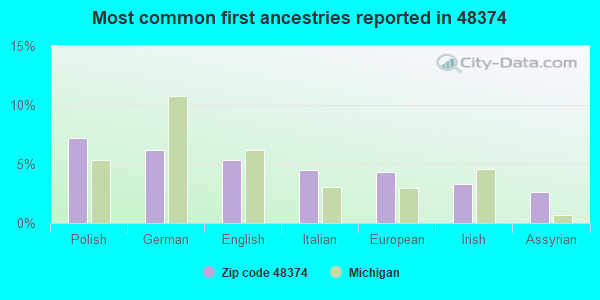 Most common first ancestries reported in 48374