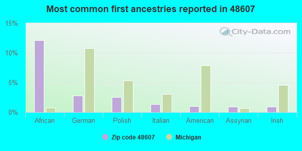Most common first ancestries reported in 48607