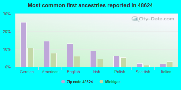 Most common first ancestries reported in 48624