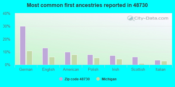 Most common first ancestries reported in 48730