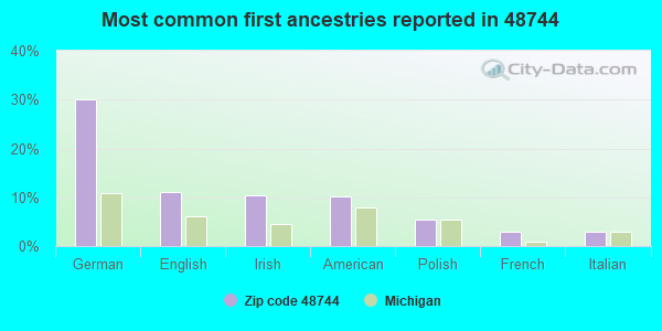 Most common first ancestries reported in 48744