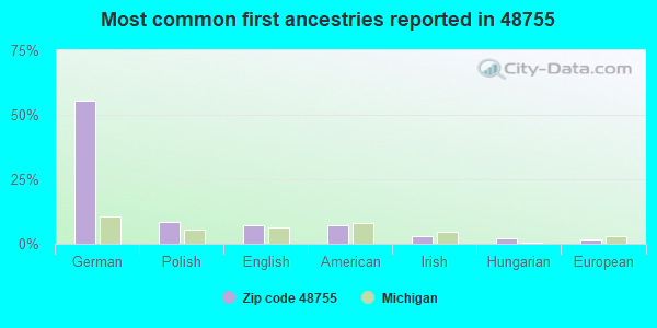 Most common first ancestries reported in 48755