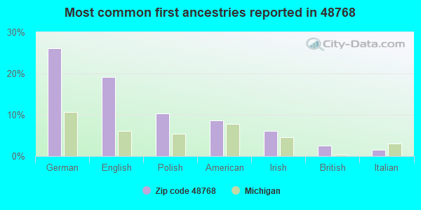Most common first ancestries reported in 48768