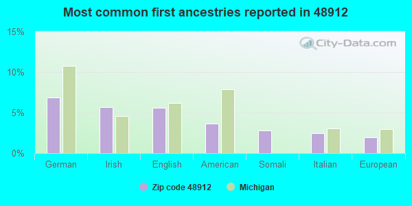 Most common first ancestries reported in 48912