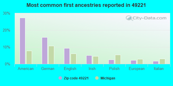Most common first ancestries reported in 49221