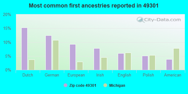 Most common first ancestries reported in 49301